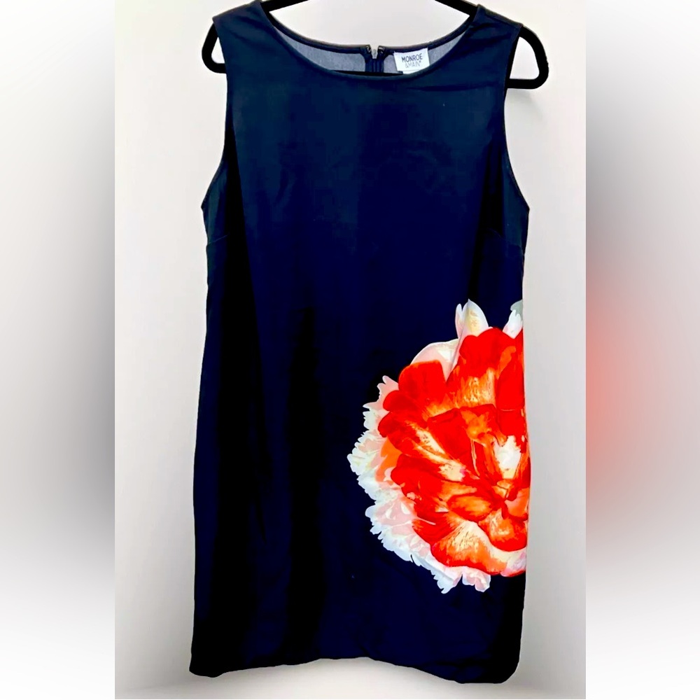MM Beautiful Black Sleeveless Sheath Dress w/Floral Detail 16W NWOT